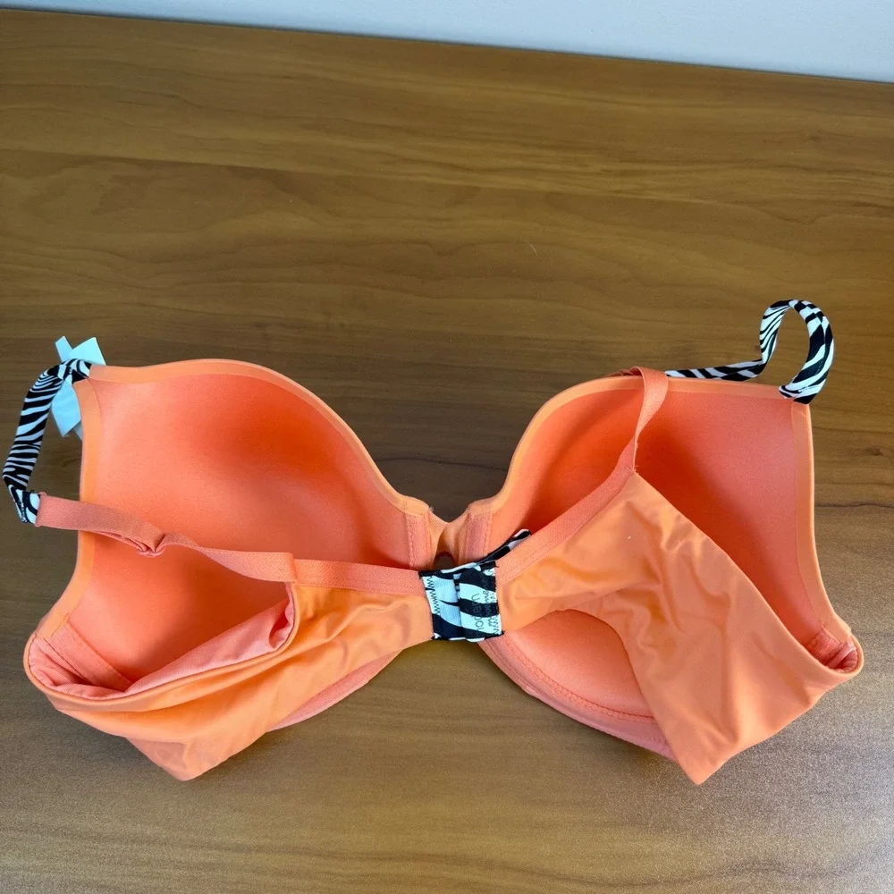 SALE Modern Movement MVP Plunge‎ Bra Coral Orange 38C Built-in Support Zebra